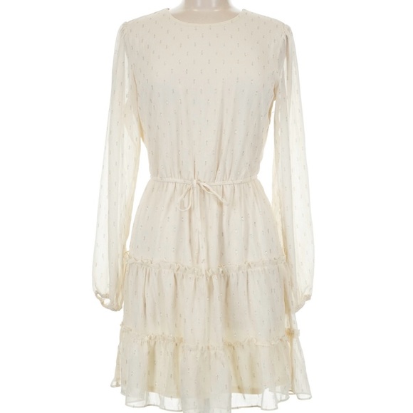 city vibes Dresses & Skirts - Long-Sleeve Cream Tiered Dress with Drawstring Waist